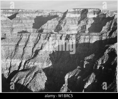 Closer view of cliff formation, Grand Canyon from North Rim, 1941, Arizona., 1941 Stock Photo