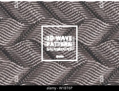 Abstract pattern black and white 3D wave or curved lines background and texture. Vector illustration Stock Vector
