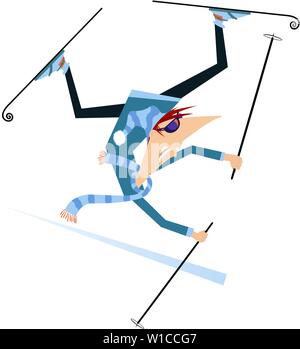 Skier man isolated illustration. Falling down cartoon skier man isolated on white illustration Stock Vector