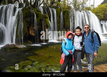 Arrow Bamboo Waterfall at Jiuzhaigou Sichuan, China before the devastating earthquake in 2017. Stock Photo