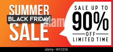 modern simple  summer black friday sale up to 90% limited offer web banner semi flat style illustration Stock Photo