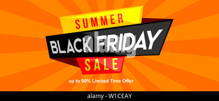 vibrant color summer black friday sale web banner flat style illustration Stock Photo