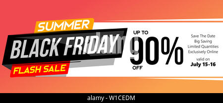 summer black friday flash sale modern fluid semi flat style standard web banner design illustration Stock Photo
