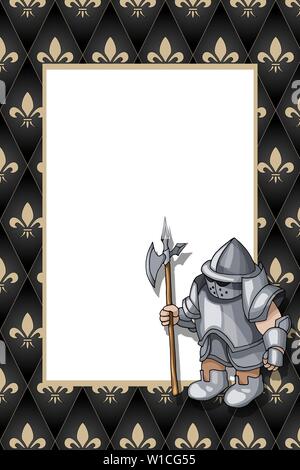 Frame with the knight with pike on the medieval background Stock Vector