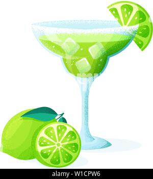Margarita cocktail with lime. A glass of refreshing drink isolated on white background. Vector illustration. Stock Vector