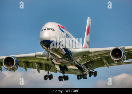 G-XLEA British Airways Airbus A380-800 arriving at London Heathrow Airport. Stock Photo