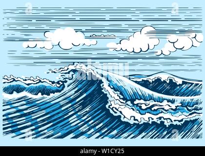 Sea wave landscape graphics Stock Vector