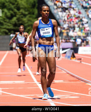 Stanford, CA. 30th June, 2019. Genzebe Dibaba takes 4th place in the Women's 3000 Meters during the Nike Prefontaine Classic at Stanford University Palo Alto, CA. Thurman James/CSM/Alamy Live News Stock Photo