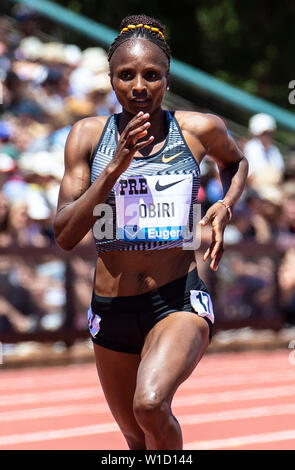 Stanford, CA. 30th June, 2019. Helen Obiri running in the Women's 3000 Meters during the Nike Prefontaine Classic at Stanford University Palo Alto, CA. Thurman James/CSM/Alamy Live News Stock Photo