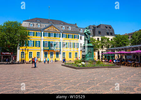 BONN, GERMANY - JUNE 29, 2018: Ludwig van Beethoven monument and post office in the centre of Bonn city in Germany
