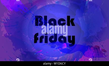Mysterious purple blue background with Black friday text in a circle. Poster template, sales. Editable vector, EPS 10 Stock Vector