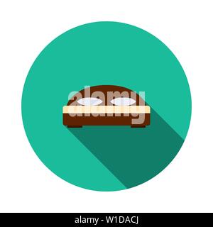 Hotel Bed Icon. Flat Circle Stencil Design With Long Shadow. Vector Illustration. Stock Vector