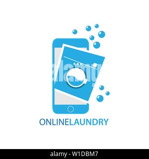 Online laundry services concept vector illustration. Laundry mobile phone with washing machine Stock Vector