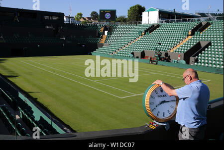 Wimbledon, London, UK. 2nd July 2019. Rolex Clock Maintenance Court 2, The Wimbledon Championships 2019, 2019 Credit: Allstar Picture Library/Alamy Live News Stock Photo