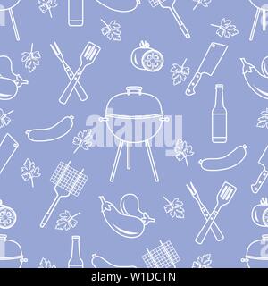 Seamless pattern with grill and barbecue tools. BBQ party background. Design for party card, banner, poster or print. Stock Vector