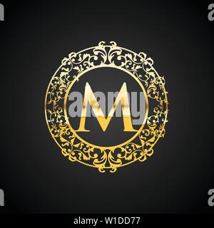 Letter M gold luxury vintage ornament logo design Stock Vector