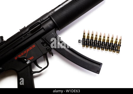 submachine gun MP5 with silencer isolated Stock Photo