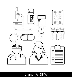 Line icons set of hospital and medical care. Outline symbol collection. Editable vector stroke Stock Vector