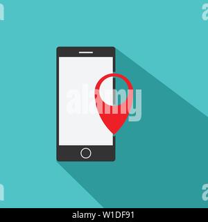 GPS pointer Mobile phone icon vector in modern flat style for web, graphic and mobile design Stock Vector