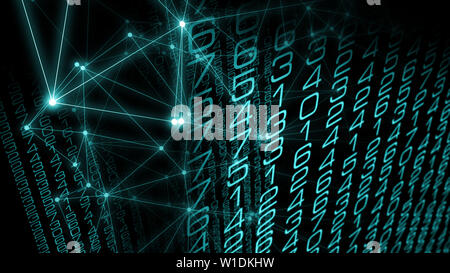 Digital learning, cyber world neural network security computers, digital transformation dots and lines Stock Photo