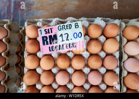 Local eggs for sale at the Tamu Muhibbah central food market in Miri, Borneo, Malaysia. Stock Photo
