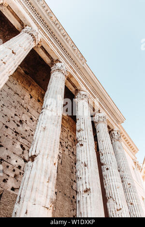 Detail of entablature and columns from The Temple of Hadrian, in Rome, Italy. Stock Photo