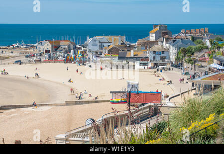 Lyme Regis, Dorset, UK. 2nd July 2019. UK Weather: A beautiful morning of warm sunshine and bright blue skies at the seaside resort of Lyme Regis. The glorious sunny weather is set to continue for the rest of the week.  Credit: Celia McMahon/Alamy Live News. Stock Photo