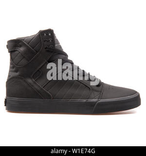 VIENNA, AUSTRIA - AUGUST 25, 2017: Supra Skytop black sneaker on white background. Stock Photo