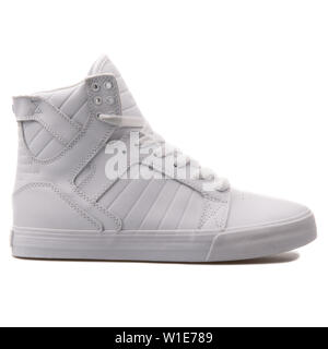VIENNA, AUSTRIA - AUGUST 25, 2017: Supra Skytop white sneaker on white background. Stock Photo