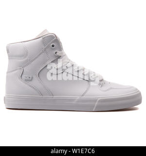 VIENNA, AUSTRIA - AUGUST 25, 2017: Supra Vaider white sneaker on white background. Stock Photo