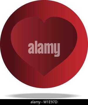 Heart in circle. Red gradient coloring. Looks like a button or ball. Stock Vector