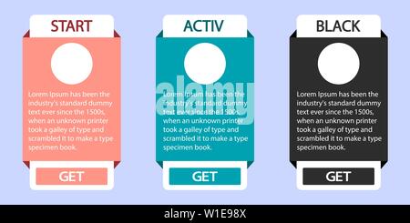 Price list - hosting plans, tariff plans and web boxes banners design. 3 tariffs. Interface for sites. UI UX vector banner for web app. Stock Vector