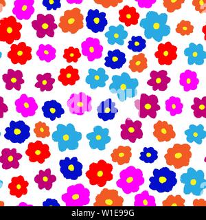 Bright buds - hand drawn seamless pattern. Multicolored flower buds chaotically squared. Using the pen. Stock Vector