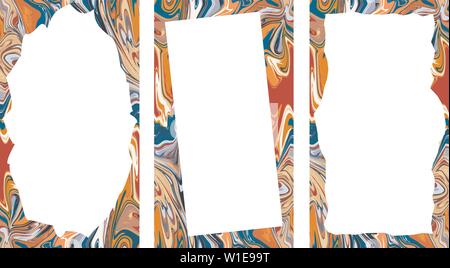 Editable templates set. Vertical frames 16 : 9 ratio. Liquid paint spread. For mobile apps, sites, stories, banners. Stock Vector