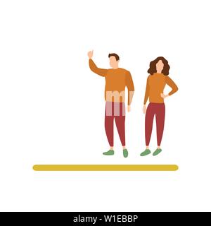 Flat Design Character of a Couple Stopping a Taxi, Human Activities Stop a Taxi Stock Vector