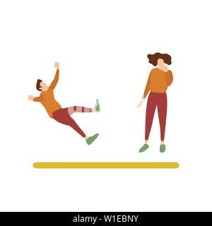 Flat Design Character of a Woman Laugh at a Fallen Guy, Human Activities Expression Stock Vector