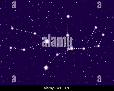 Virgo constellation. Starry night sky. Zodiac sign. Cluster of stars and galaxies. Deep space. Vector illustration Stock Vector