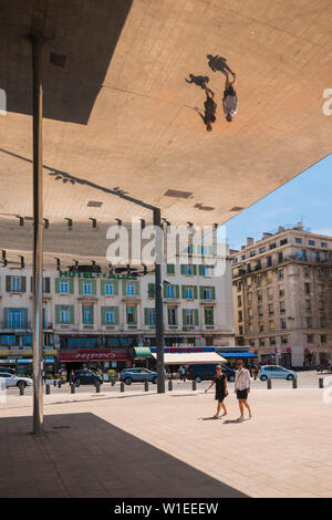 The Port Vieux Pavilion Mirrored Canopy, Marseille, Bouches du Rhone, Provence, Provence-Alpes-Cote d'Azur, France, Europe Stock Photo