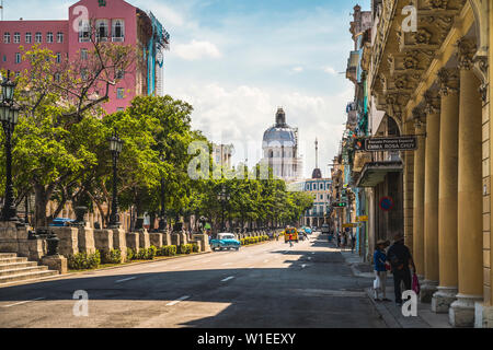 El Capitolio and Paseo del Prado in La Habana (Havana), Cuba, West Indies, Caribbean, Central America Stock Photo