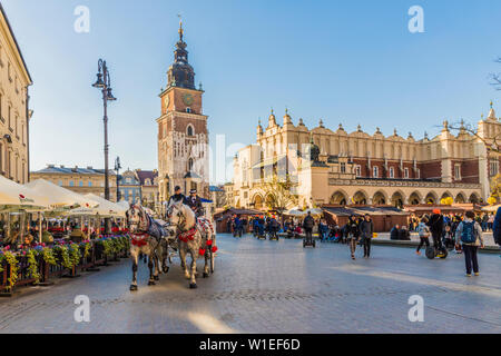 St. Mary's Basilica in the main square in the medieval old town of Krakow, UNESCO World Heritage site, in Krakow, Poland, Europe Stock Photo
