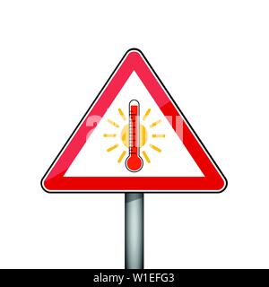 triangular red warning sign with heat thermometer icon and sun vector illustration EPS10 Stock Vector