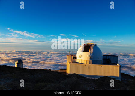 Telescope observatory, Caldera de Taburiente National Park, UNESCO Biosphere Site, La Palma, Canary Islands, Spain, Atlantic, Europe Stock Photo