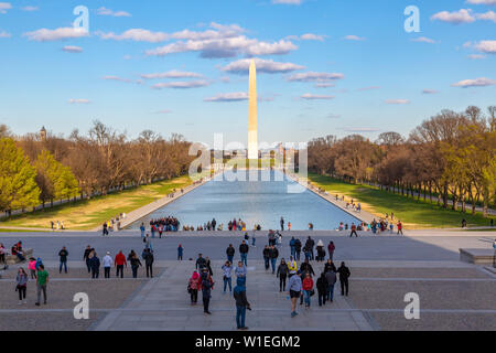 View of Lincoln Memorial Reflecting Pool and Washington Monument, Washington D.C., United States of America, North America
