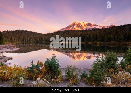 Reflection Lake, Mount Rainier National Park, Washington State, United States of America, North America Stock Photo