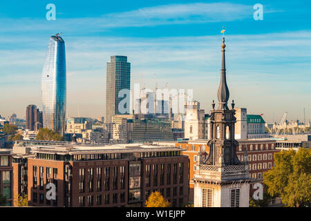 Skyline of London seen from One New Change, City of London with the London Eye and Oxo Tower and One Blackfriars at Bank side, London, England, UK Stock Photo