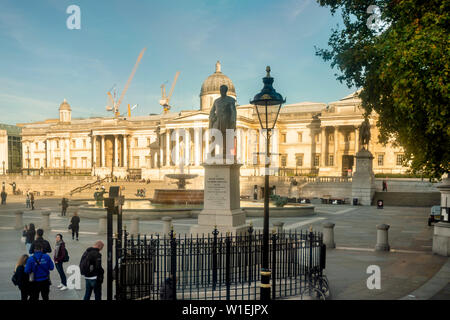 Trafalgar Square with Sir Henry Havelock statue in the morning, London, England, United Kingdom, Europe Stock Photo