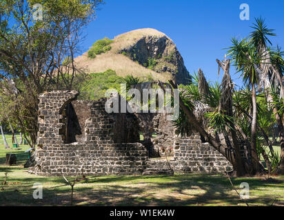 Historic military ruins below Signal Peak, Pigeon Island National Landmark, Gros Islet, St. Lucia, Windward Islands, Lesser Antilles, West Indies Stock Photo