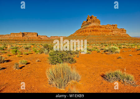 A formation in Valley of the Gods called Battleship Rock, located near the town Mexican Hat, Utah, United States of America, North America Stock Photo