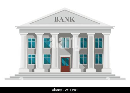 Flat design retro bank building with columns and windows vector illustration isolated on white background. Stock Vector