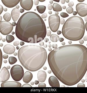 Seamless pattern of smooth stones or pebbles flat vector illustration on white background. Stock Vector